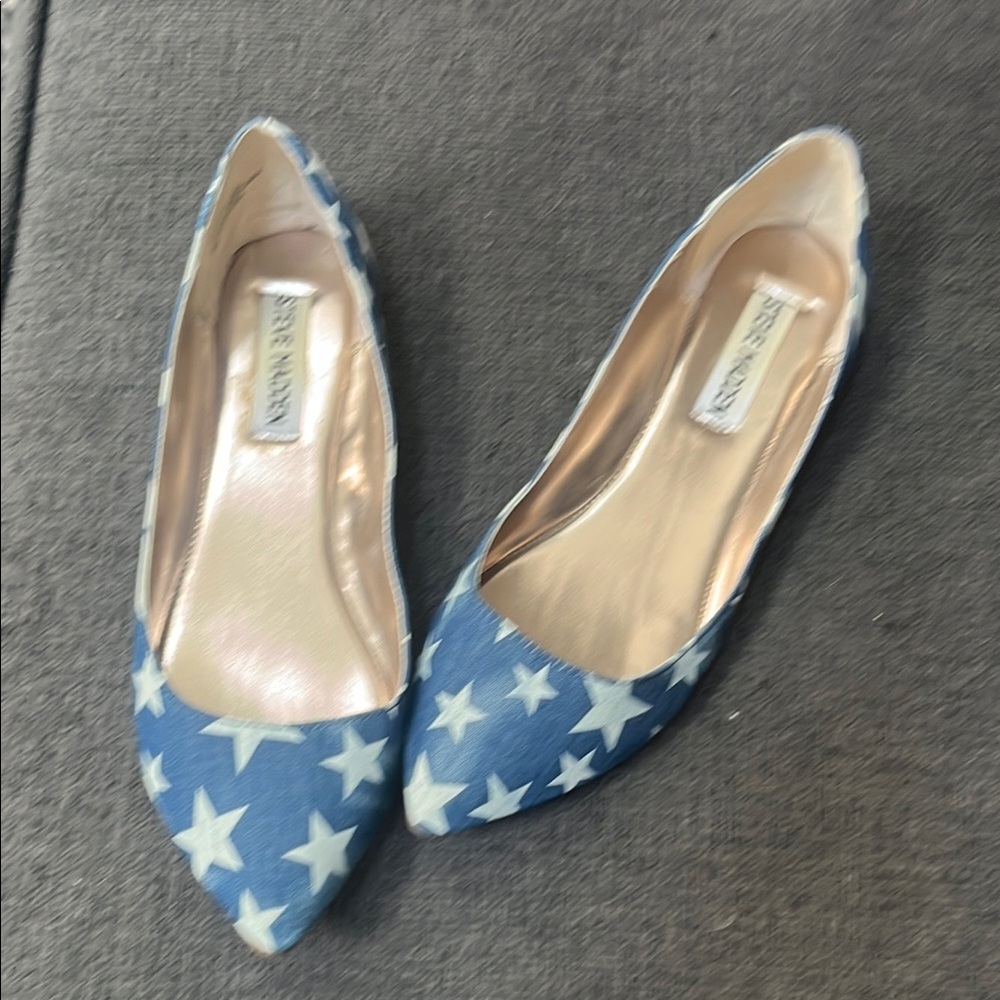 Steve Madden Denim with White Stars Pointed Toe Ballet Flats-7